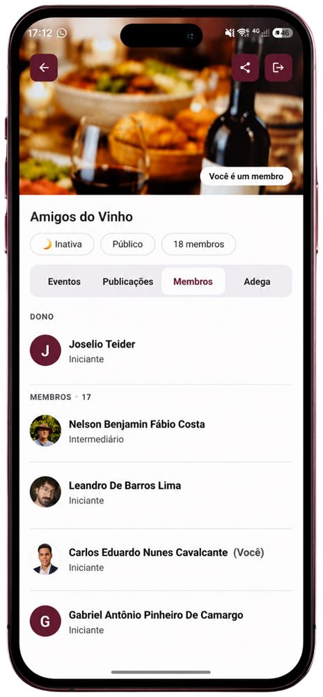 App Tchin Tchin, tela de Confrarias